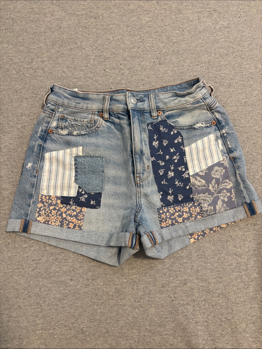 American Eagle Outfitters Mixed-Blue Patchwork Jean Shorts